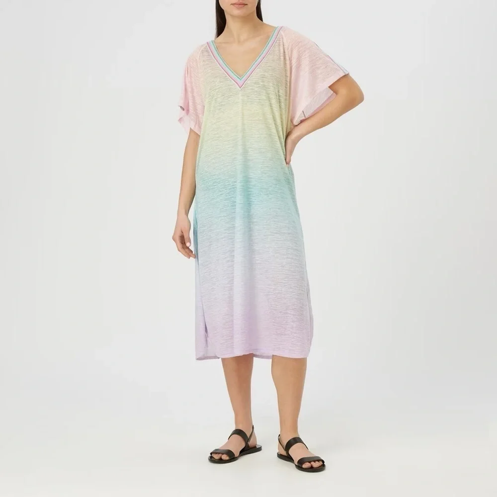 Pitusa Ombre V Back Dress Rainbow Low Back Short Sleeve Boho Womens One Size - Picture 11 of 11